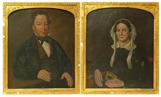 Appraisal: Pair th C American portraits inscribed verso M B Russell