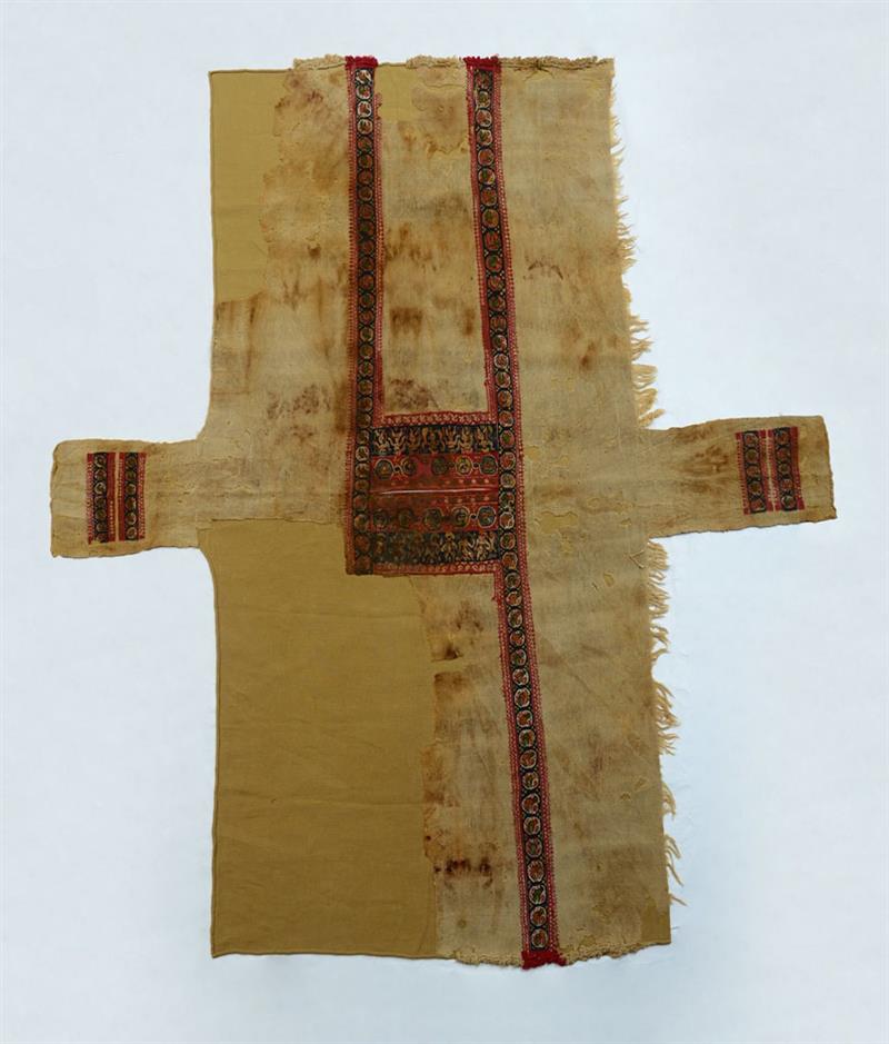 Appraisal: RARE COPTIC TEXTILE TUNIC WITH BACCHIC DANCERS CROSSES AND BIRDS