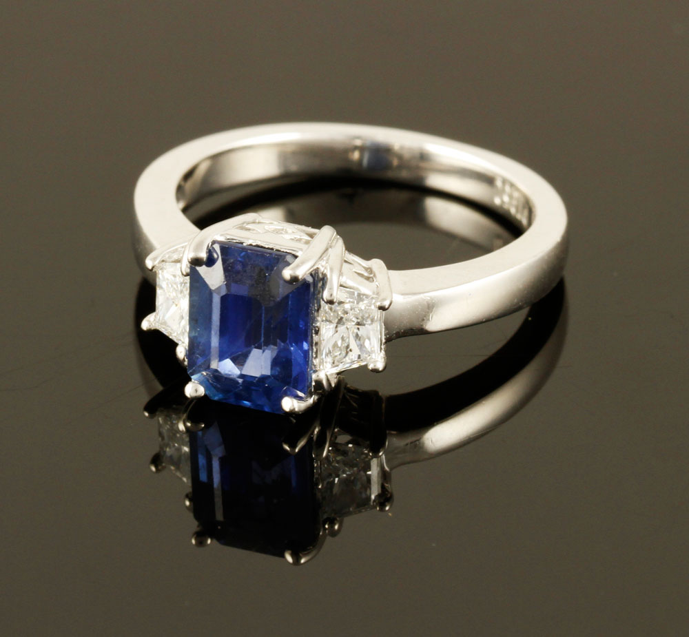 Appraisal: - Platinum Diamond and Sapphire Ring Platinum diamond and sapphire