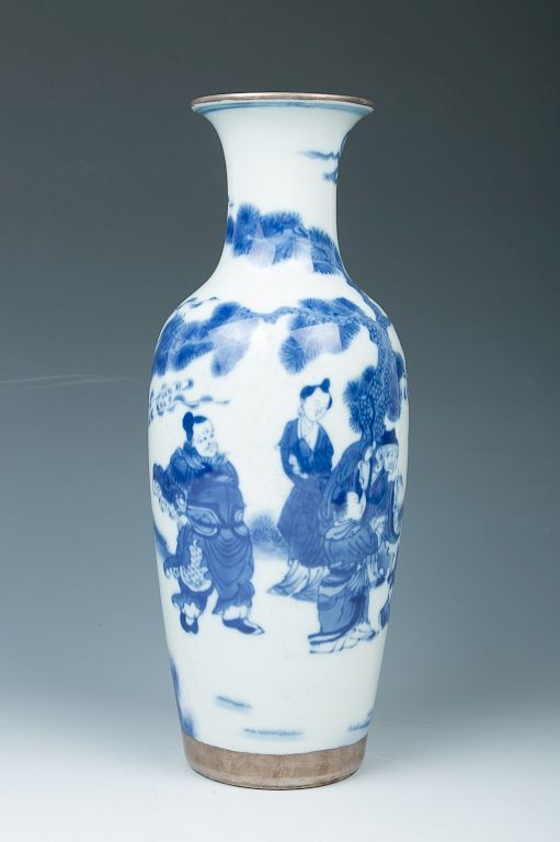 Appraisal: BLUE AND WHITE 'FIGURAL' VASE The vase of long tapered