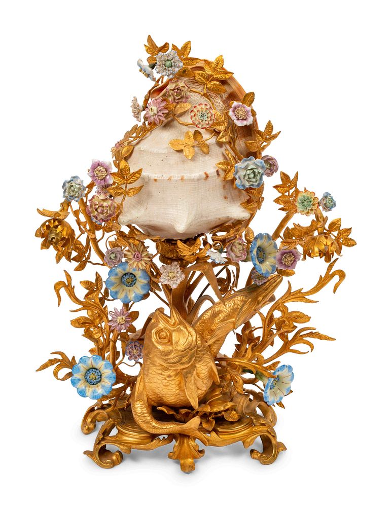 Appraisal: A Louis XV Style Gilt Bronze Porcelain and Seashell Mounted