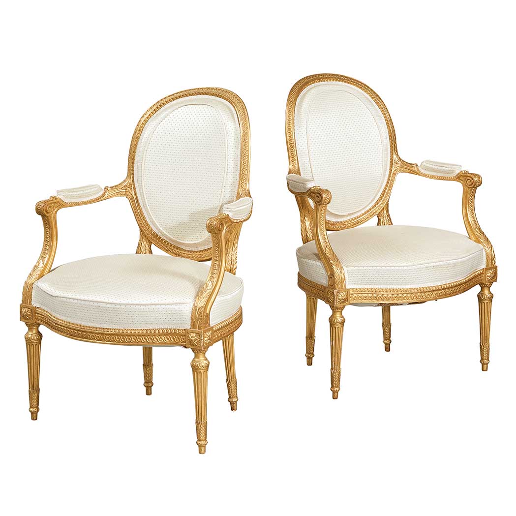 Appraisal: Pair of George III Style Gilt-Wood Armchairs Each in the