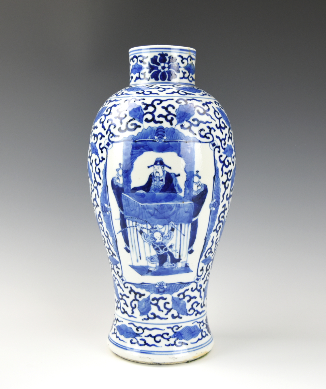 Appraisal: CHINESE BLUE WHITE VASE W FIGURE TH C Chinese th