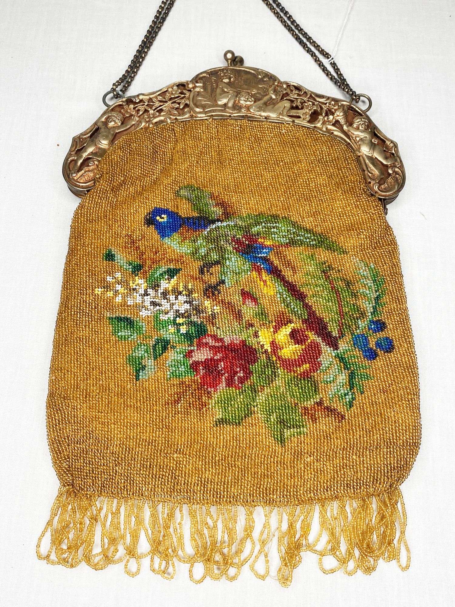 Appraisal: Micro Beaded Hand Bag with Bird of Paradise long widest