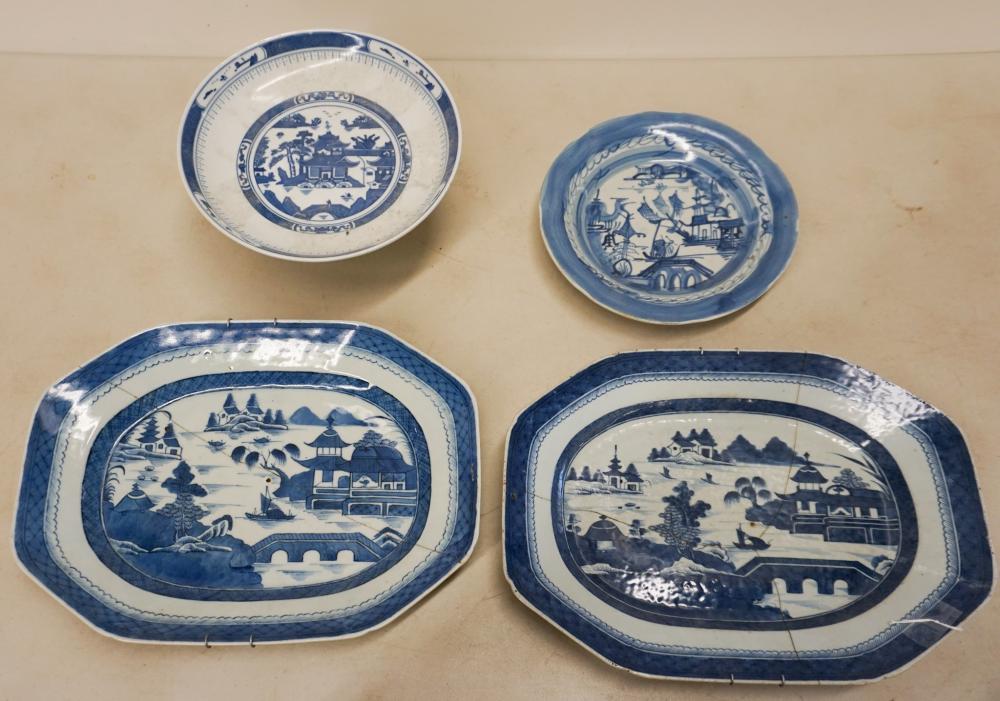 Appraisal: Two Chinese Export Canton Blue and White Camphor Platters cracked