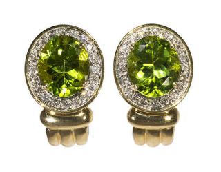 Appraisal: Pair of peridot diamond and k yellow gold earrings Pair