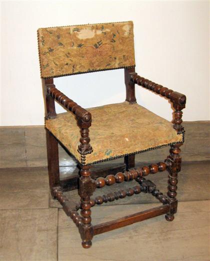 Appraisal: English needlework and walnut armchair th th century The square