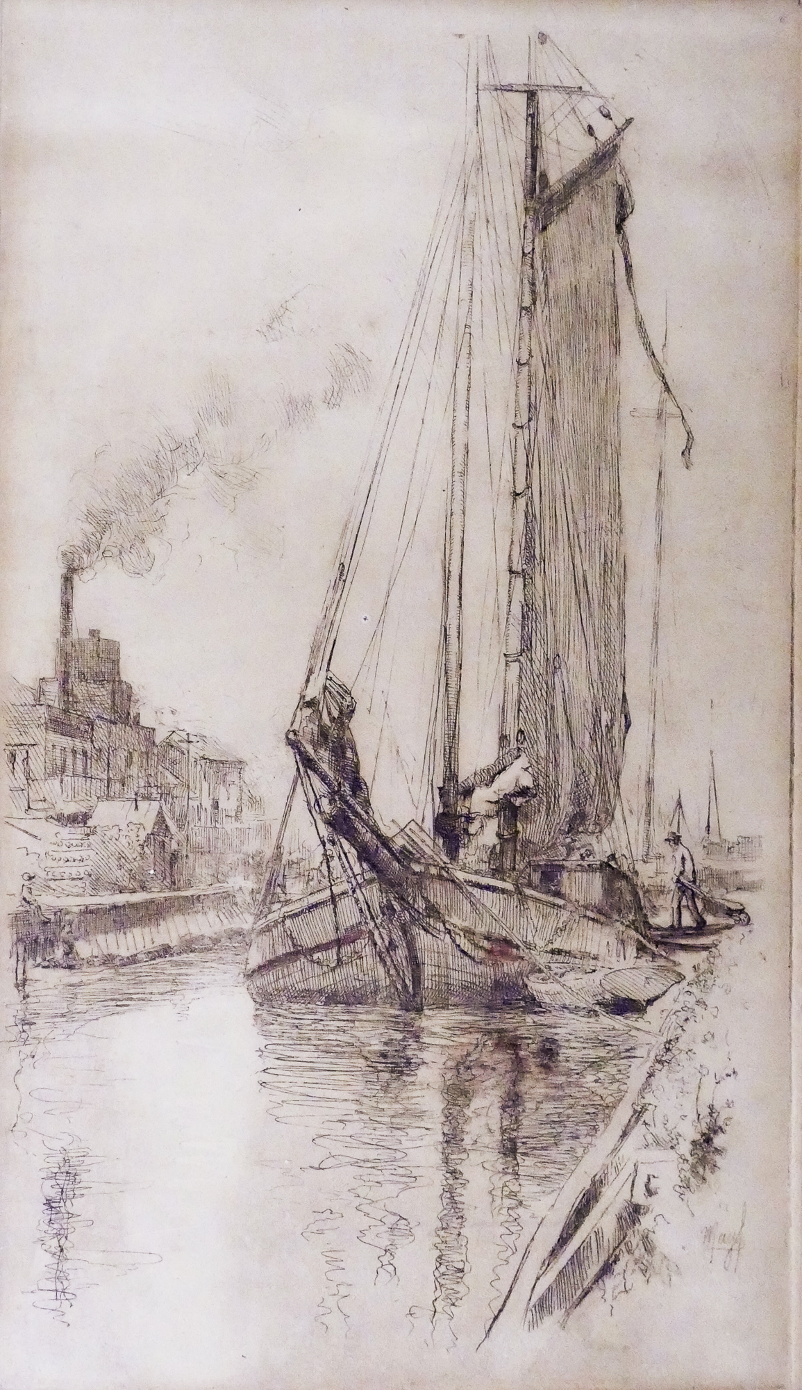 Appraisal: Robert Mayfield Antique Sailboat Etching- Framed x ''