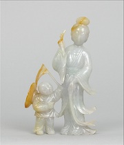 Appraisal: Jadeite Carving of Kuan Yin with a Child Kuan Yin