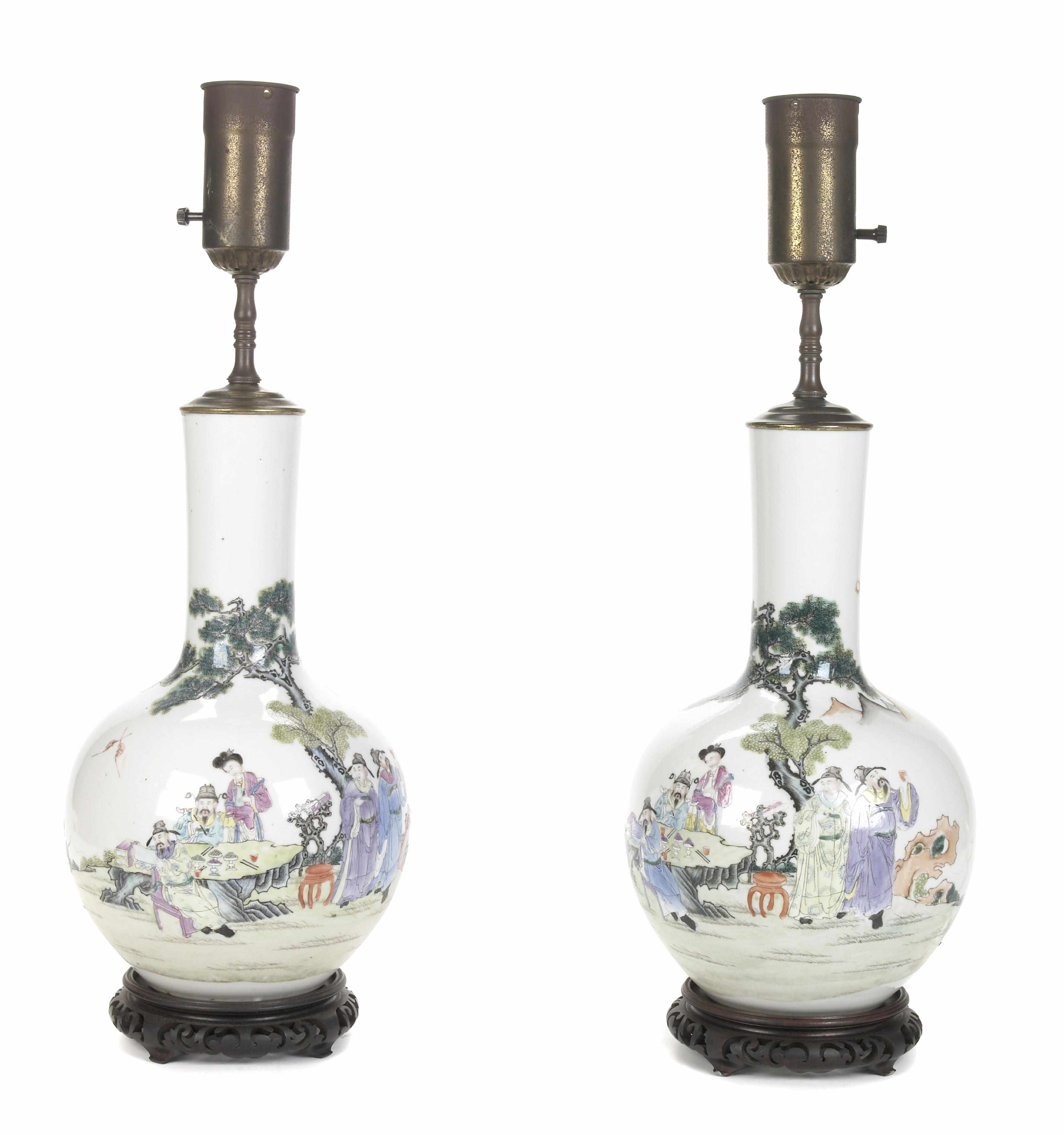 Appraisal: A pair of Chinese polychrome porcelain vases now mounted as