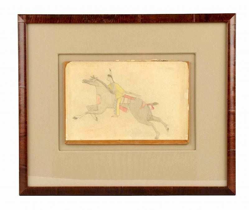 Appraisal: Early Native American Ledger Drawing Drawing is framed behind glass