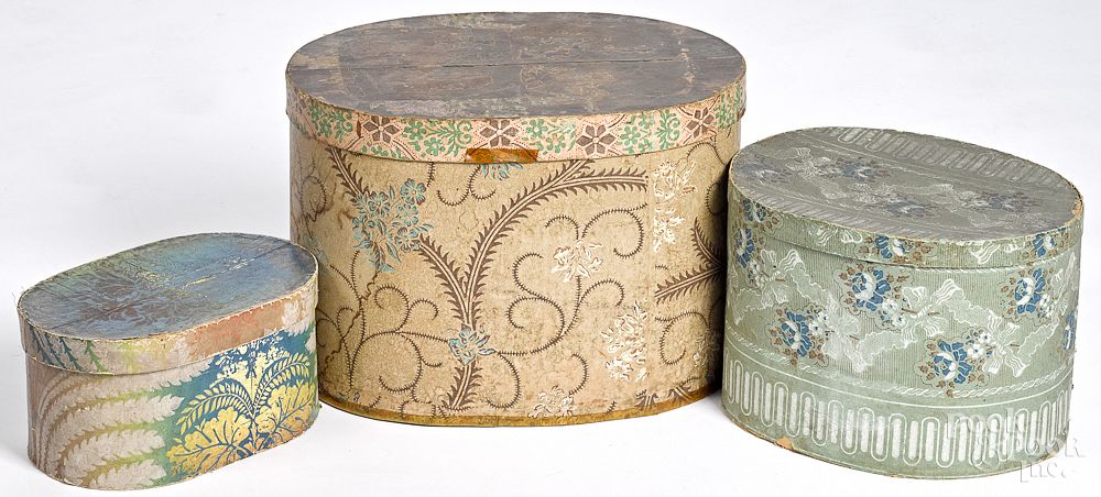 Appraisal: Three wallpaper boxes th c Three wallpaper boxes th c