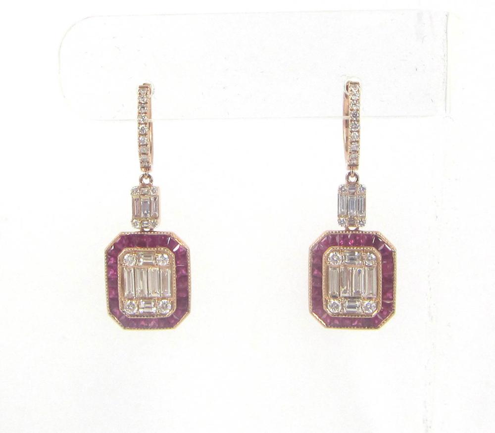 Appraisal: PAIR OF ART DECO DIAMOND AND RUBY EARRINGS each k