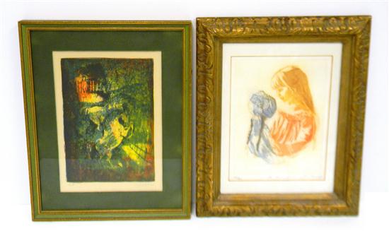 Appraisal: Two colored prints Joan Purcell American th C The Conversation