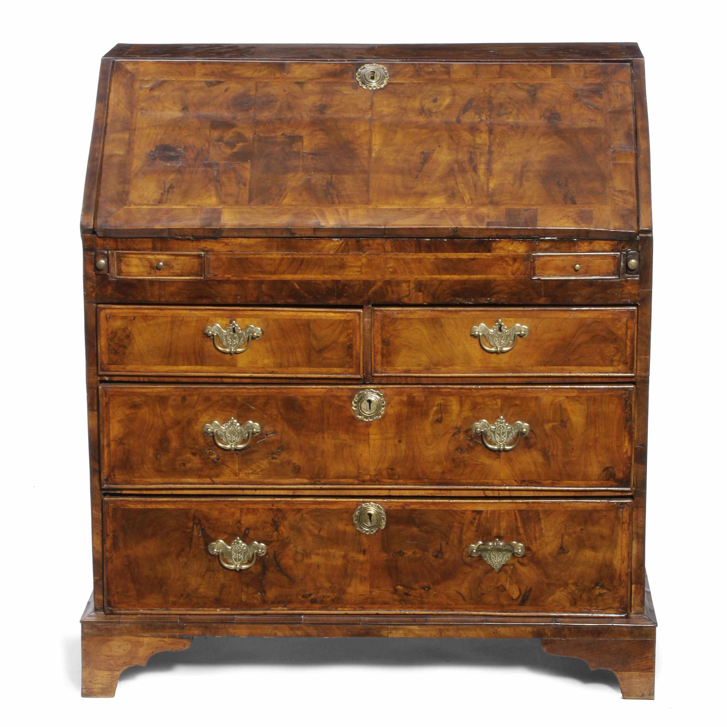 Appraisal: A George I burl walnut slant front bureau circa height