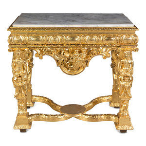 Appraisal: An Italian Giltwood Marble-Top Console Table Circa - Height x