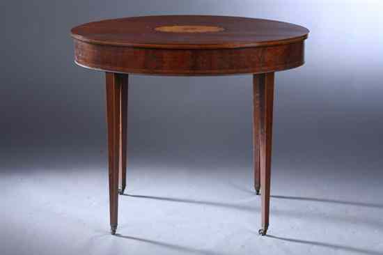 Appraisal: HEPPLEWHITE STYLE MAHOGANY INLAID SIDE TABLE Oval inlaid top raised