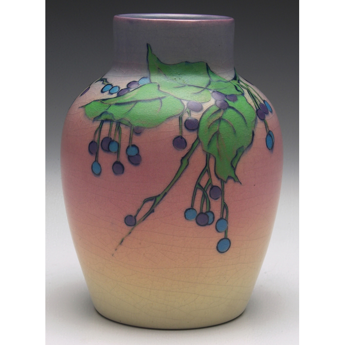 Appraisal: Good Rookwood vase bulbous shape with a colorfully painted leaf