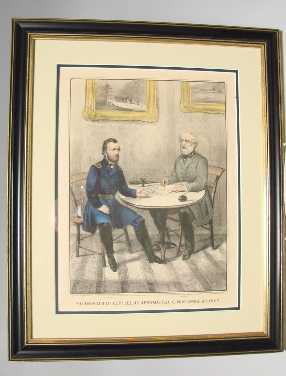 Appraisal: FRAMED CURRIER IVES COLORED LITHOGRAPH Surrender of Gen Lee at