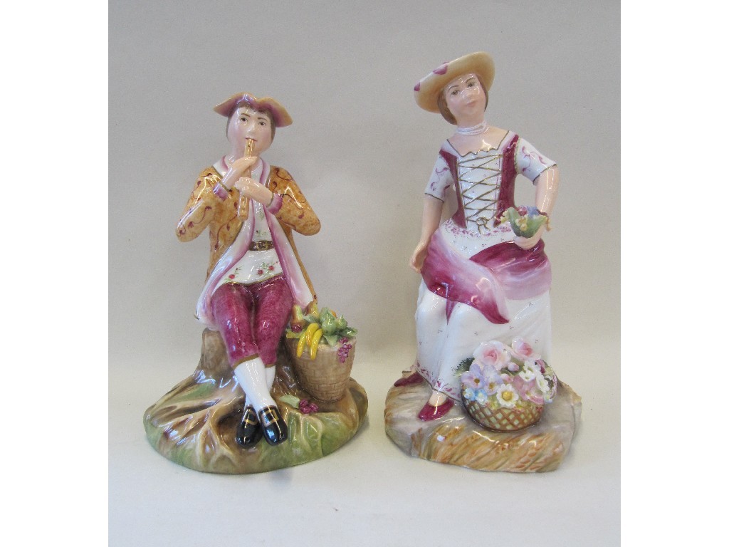 Appraisal: Pair of Royal Crown Derby figures 'Fruit Seller' painted by