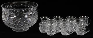 Appraisal: WATERFORD CRYSTAL PUNCH BOWL CUPS DIA Hand cut Signed Waterford