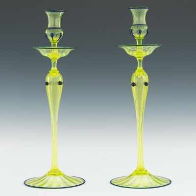 Appraisal: A Pair of Murano Glass Candlesticks Italian th Century Clear