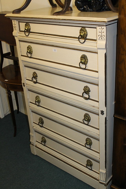 Appraisal: A PAINTED PINE UPRIGHT CHEST of drawers of stylised form