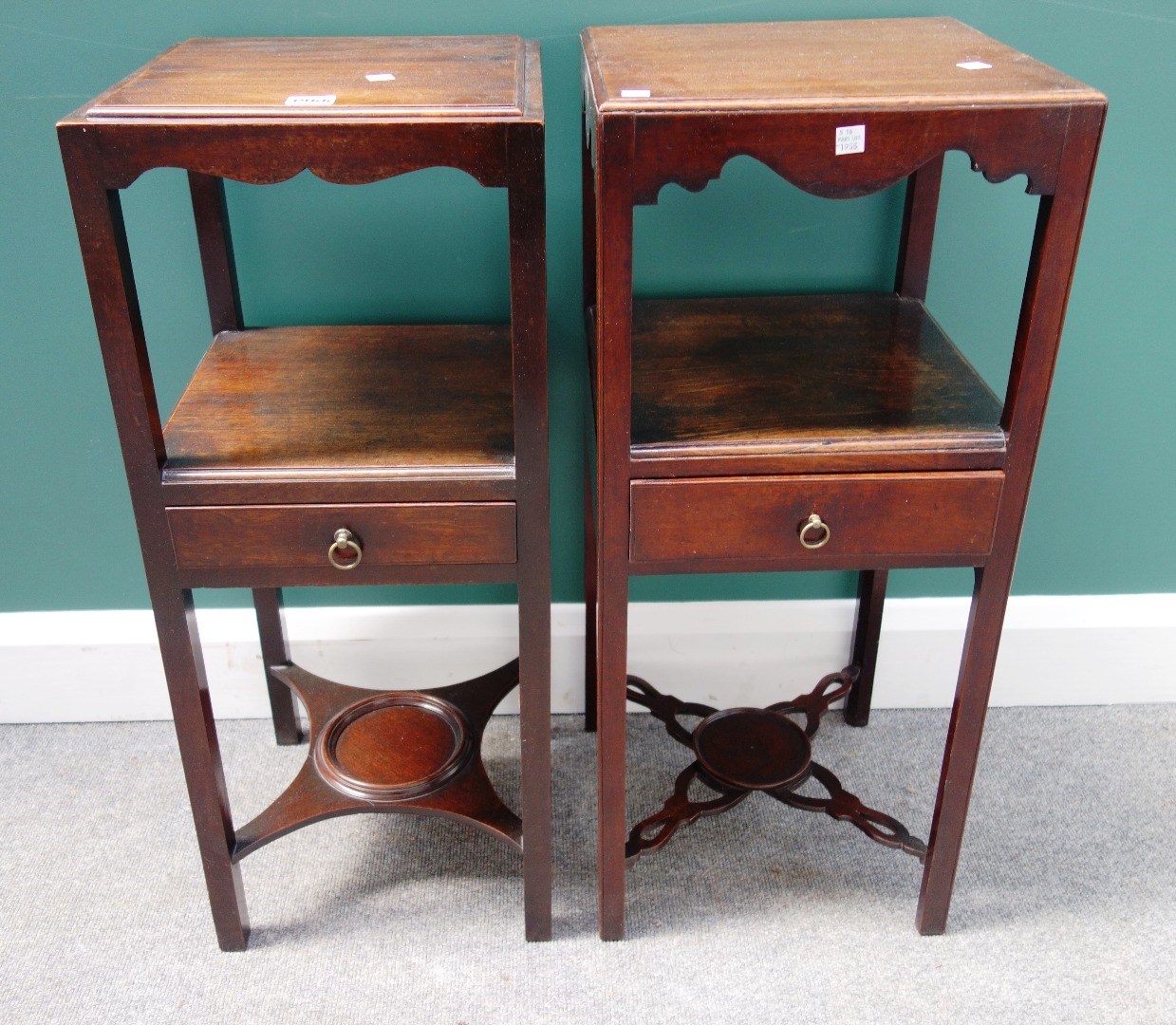 Appraisal: A George III mahogany square two tier nightstand with single