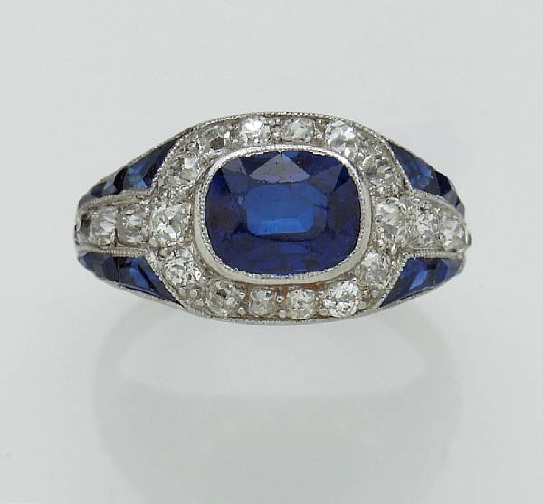 Appraisal: A sapphire and diamond ring mounted in platinum and eighteen