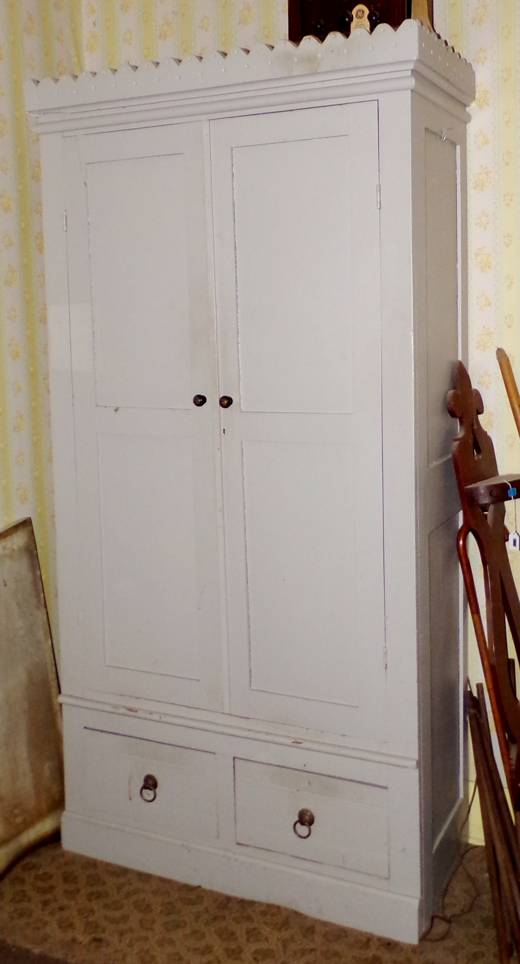 Appraisal: Painted wardrobe two doors above drawers x x ''