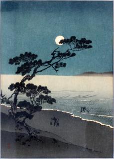 Appraisal: YOSHIMUNE WOODBLOCK YOSHIMUNE WOODBLOCK H W SUMA BEACH BY MOONLIGHT