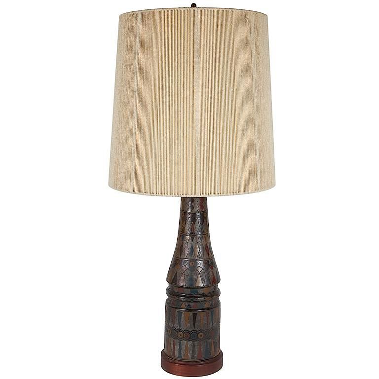 Appraisal: Harlequin Pattern Ceramic Pottery Table Lamp Harlequin patterned pottery lamp