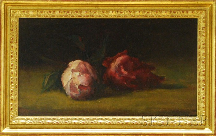 Appraisal: American School th th Century Still Life with Pink Roses