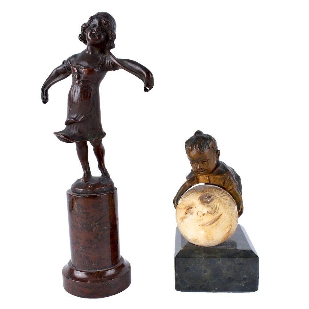 Appraisal: Two Miniature Bronzes Two Miniature bronze figures Includes girl with