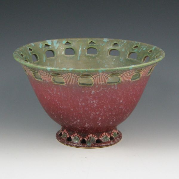 Appraisal: Roseville red and teal Ferella - bowl with very good