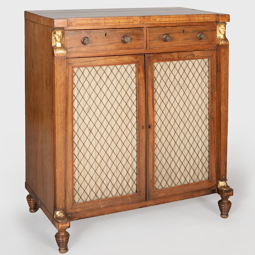 Appraisal: Regency Rosewood and Parcel-Gilt Side Cabinet Fitted with two short