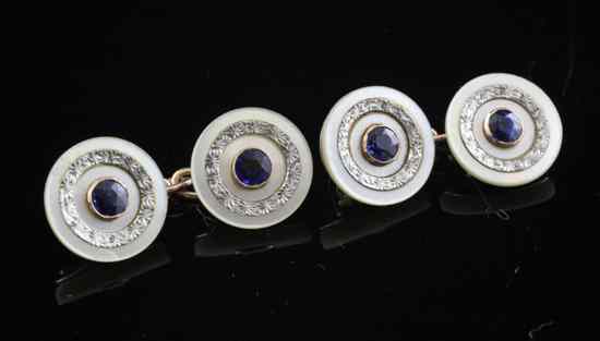 Appraisal: A pair of Edwardian gold mother of pearl and sapphire