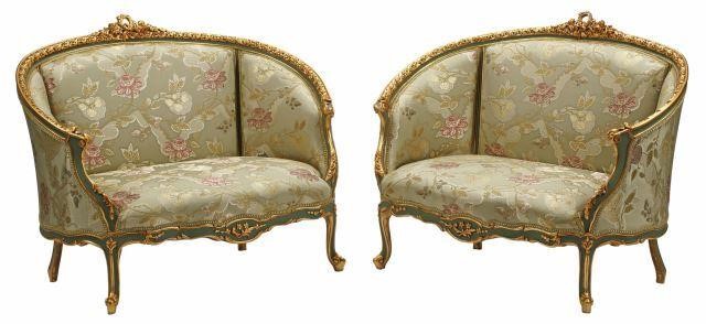 Appraisal: pair Italian carved wood canape settee sofa parcel gilt and