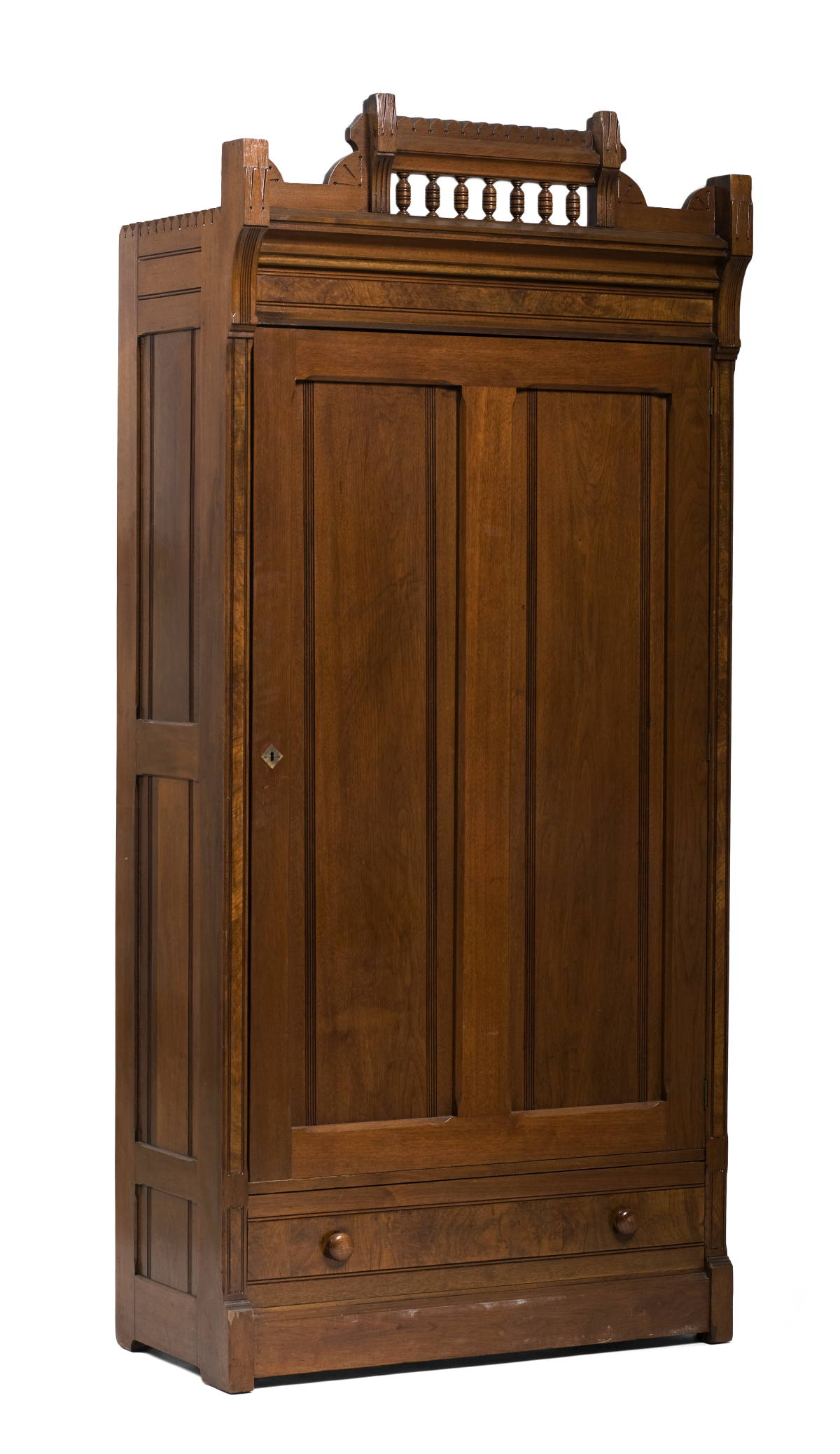 Appraisal: VICTORIAN EASTLAKE WALNUT ARMOIRE Height inches width inches depth inches