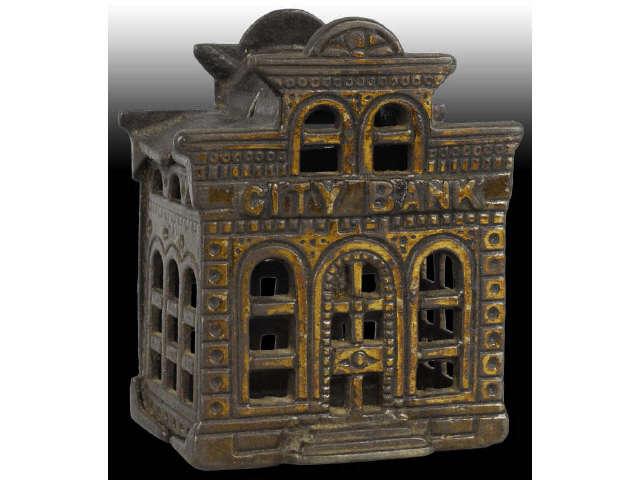 Appraisal: Cast Iron City Still Bank Description With director's room on