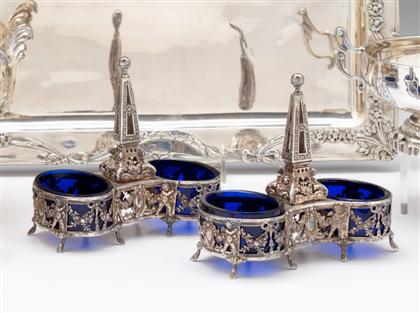 Appraisal: Pair of French Neoclassical style silver double salts th century