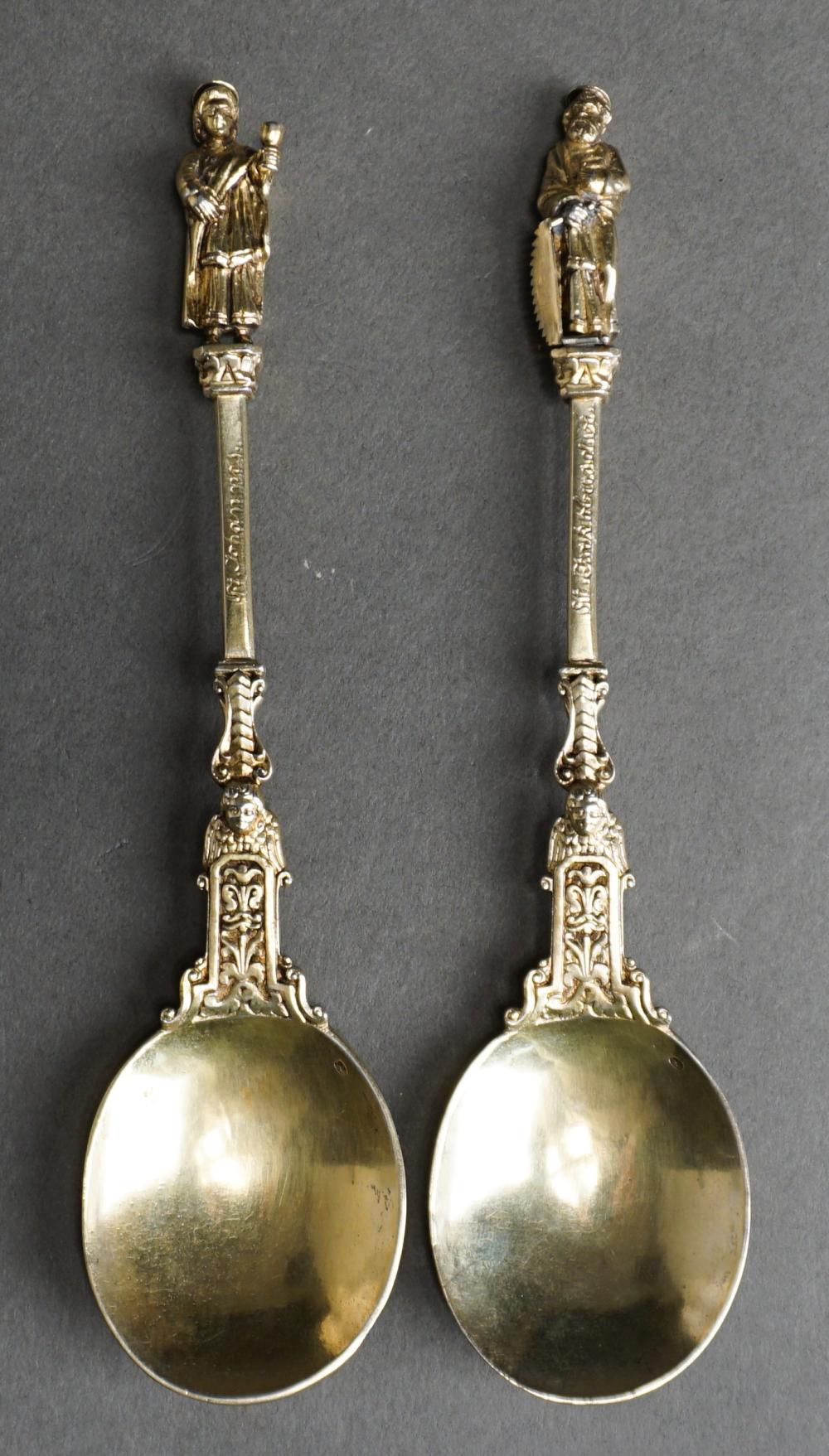 Appraisal: Pair French-Provincial or Continental Silver-Gilt Apostle Spoons L in cm