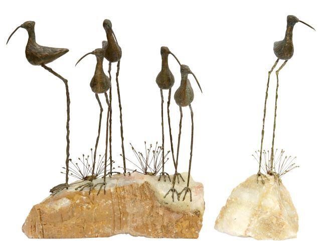 Appraisal: lot of Patinated mixed metal and stone sculptures Shore Birds