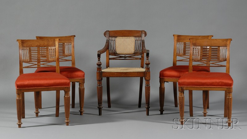 Appraisal: Set of Four Sheraton Teak Carved Side Chairs China c