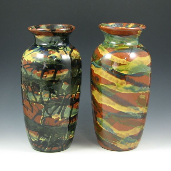 Appraisal: Peters Reed Marbelized vases with yellow green blue and black