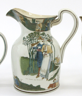 Appraisal: AMERICAN BUFFALO POTTERY PITCHER Pilgrim a transfer design of Miles