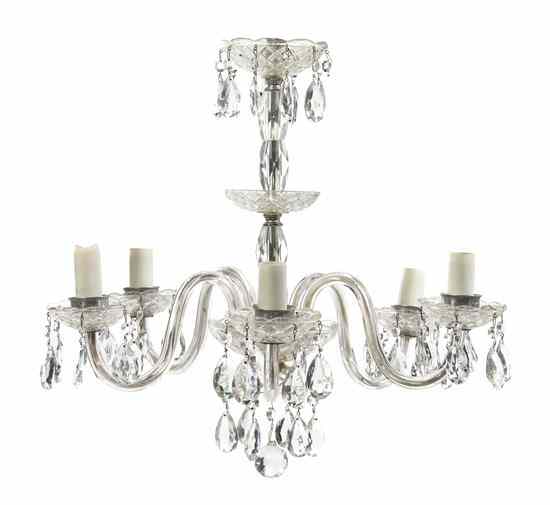 Appraisal: A Continental Cut and Etched Glass Five-Light Chandelier having a