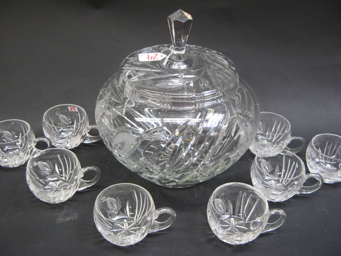 Appraisal: THIRTEEN PIECE ENGRAVED CRYSTAL PUNCHBOWL SET including the round covered