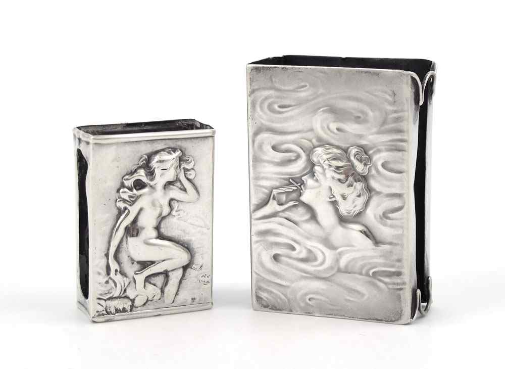 Appraisal: UNGER BROTHERS ART NOUVEAU STERLING MATCH BOX HOLDERS To include