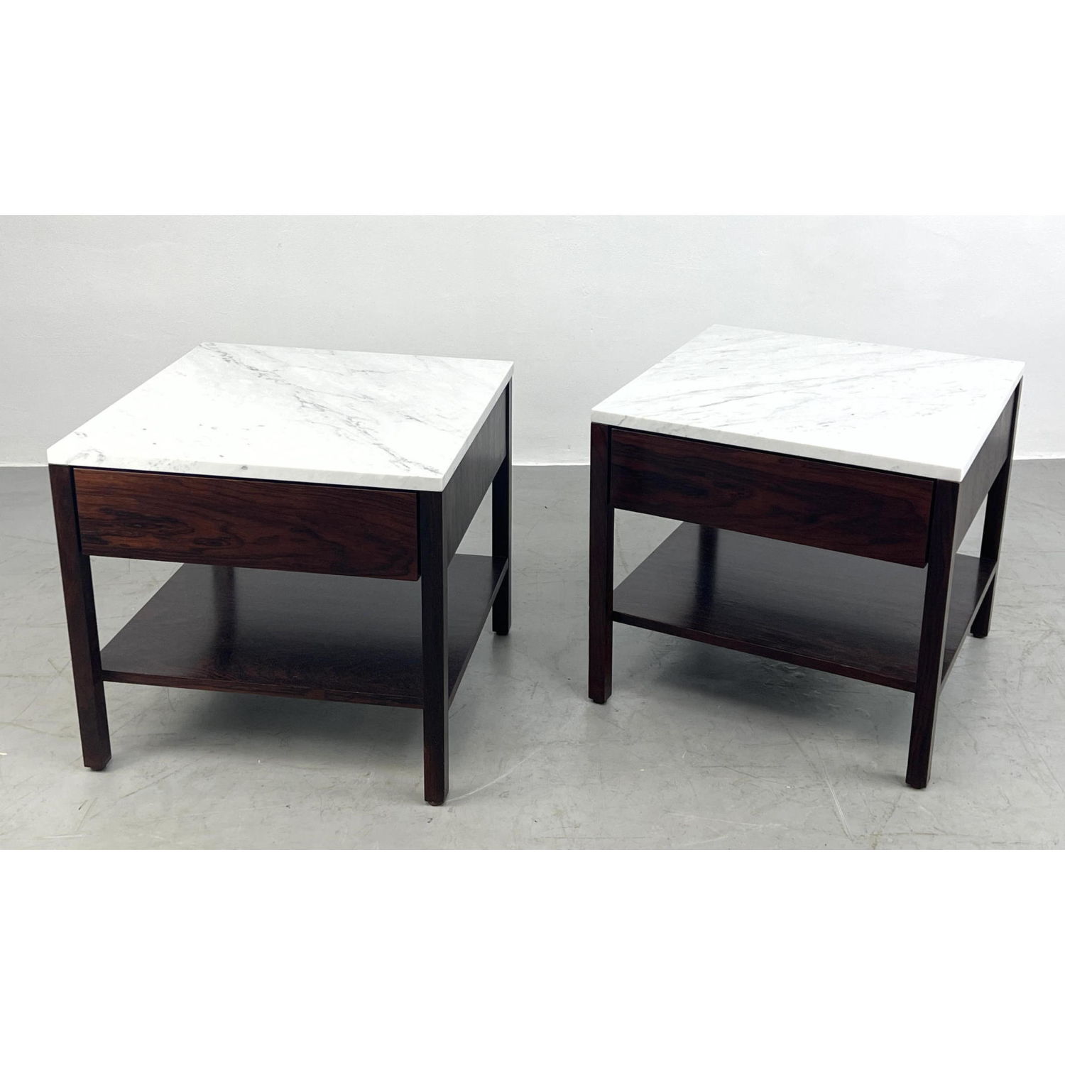 Appraisal: Pair of Florence Knoll tables marble tops Signed Dimensions H